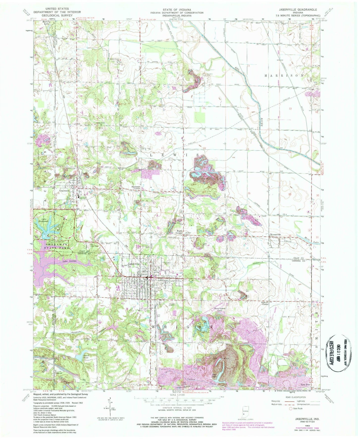 Classic USGS Jasonville Indiana 7.5'x7.5' Topo Map Image