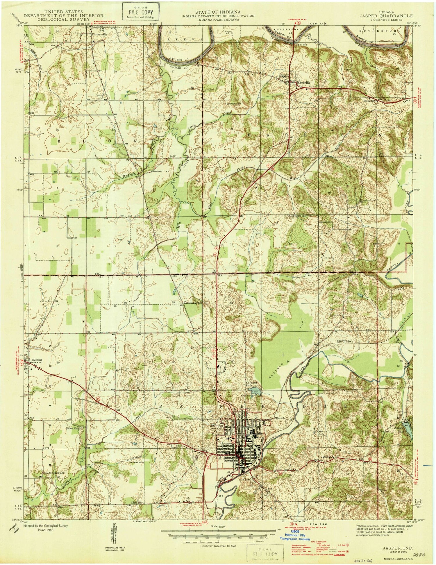 Classic USGS Jasper Indiana 7.5'x7.5' Topo Map Image