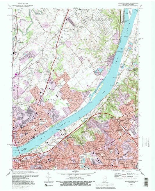 Classic USGS Jeffersonville Indiana 7.5'x7.5' Topo Map Image