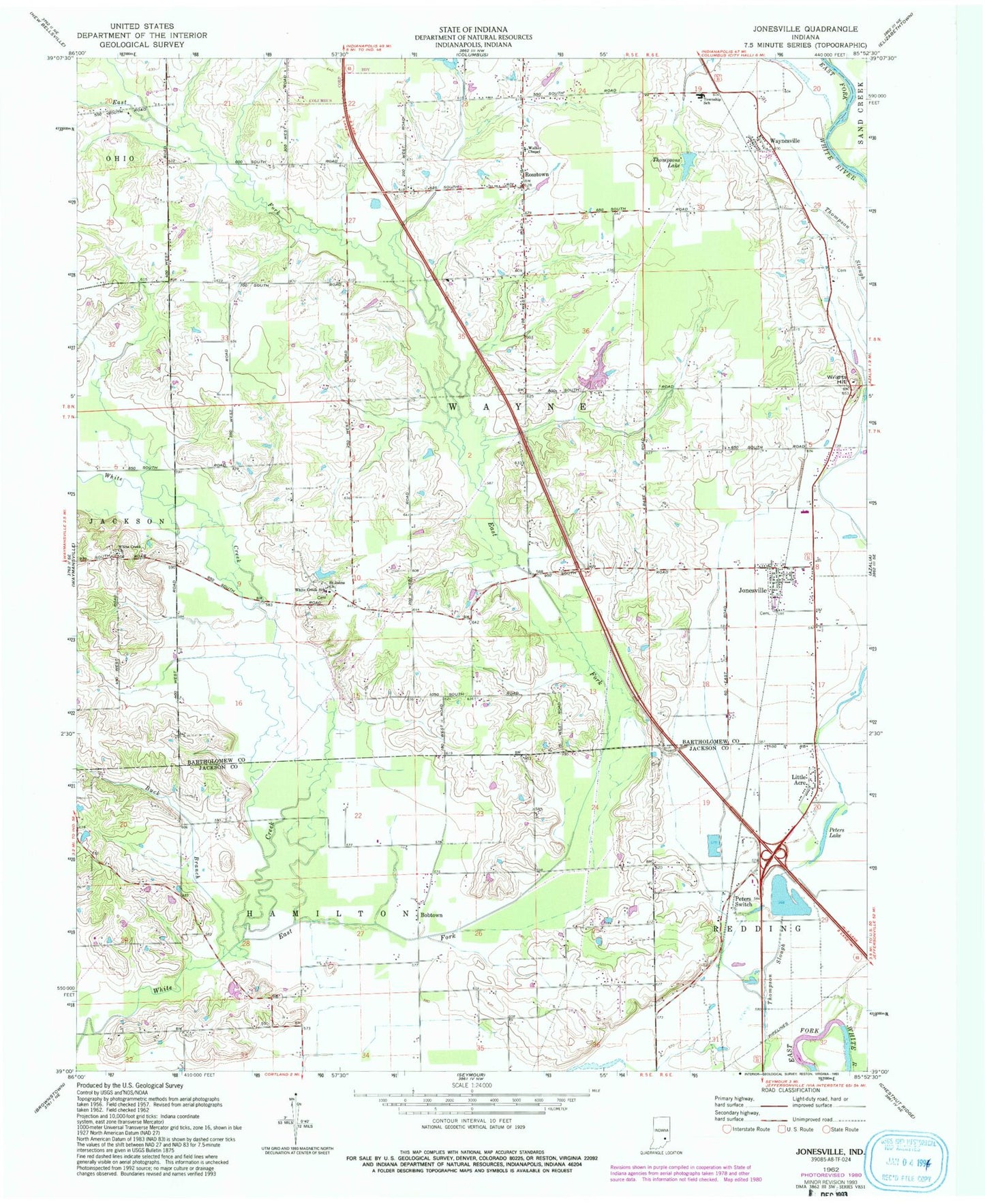 Classic USGS Jonesville Indiana 7.5'x7.5' Topo Map Image