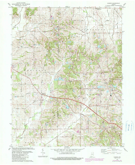 Classic USGS Kasson Indiana 7.5'x7.5' Topo Map Image