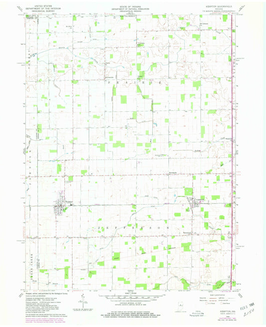 Classic USGS Kempton Indiana 7.5'x7.5' Topo Map Image
