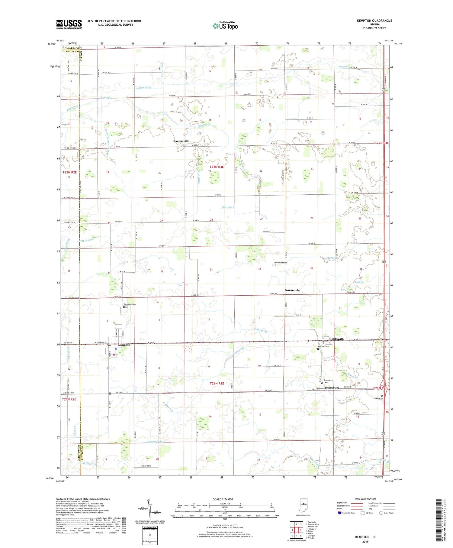 Kempton Indiana US Topo Map Image