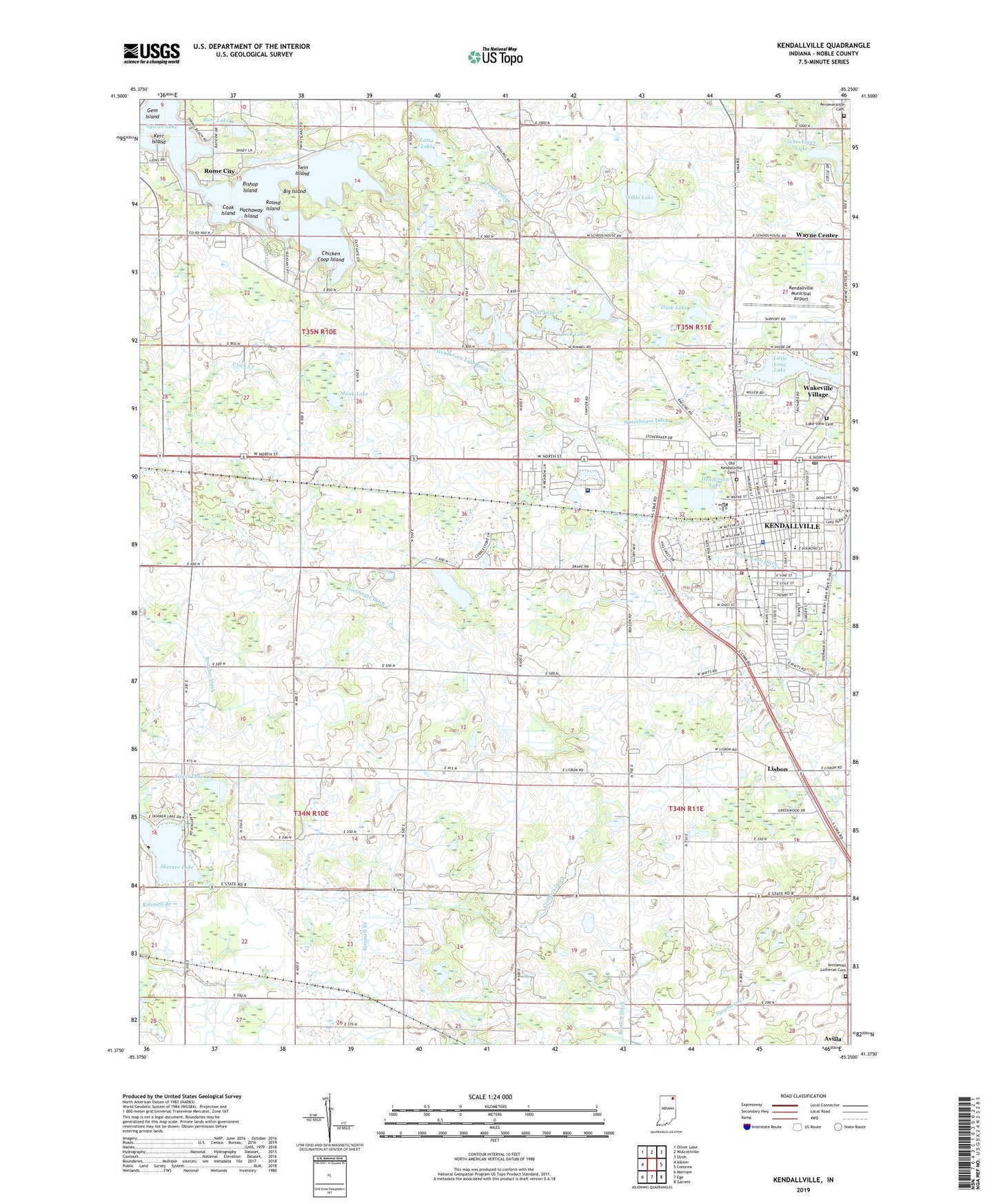 Kendallville Indiana US Topo Map Image