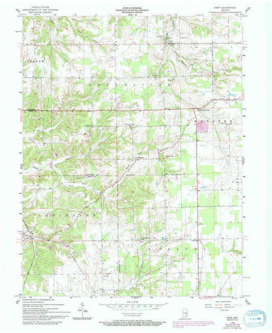 Classic USGS Kent Indiana 7.5'x7.5' Topo Map Image