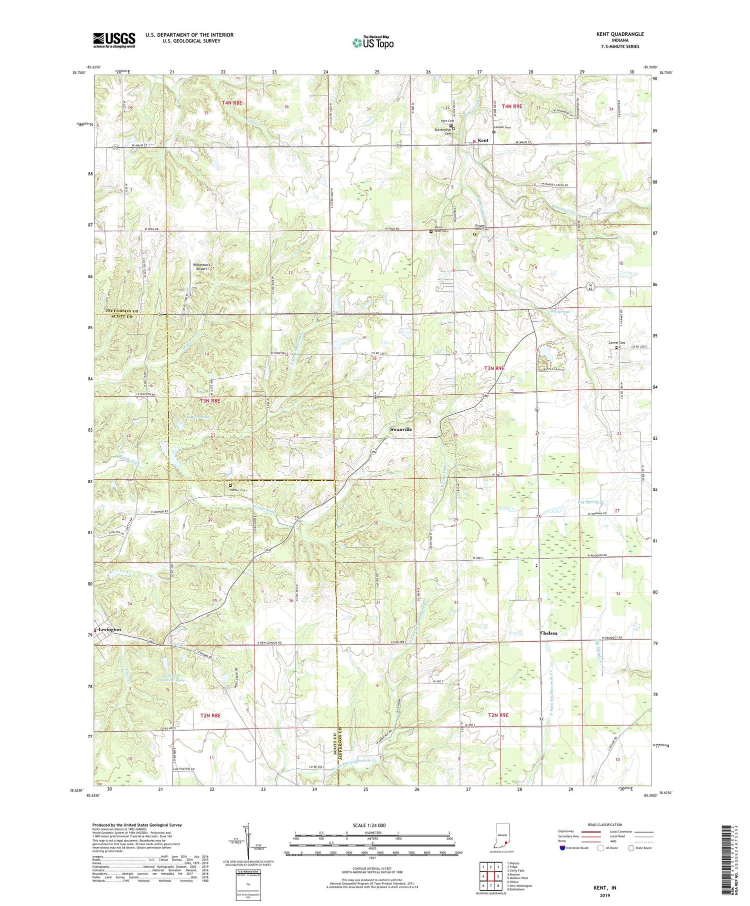 Kent Indiana US Topo Map Image