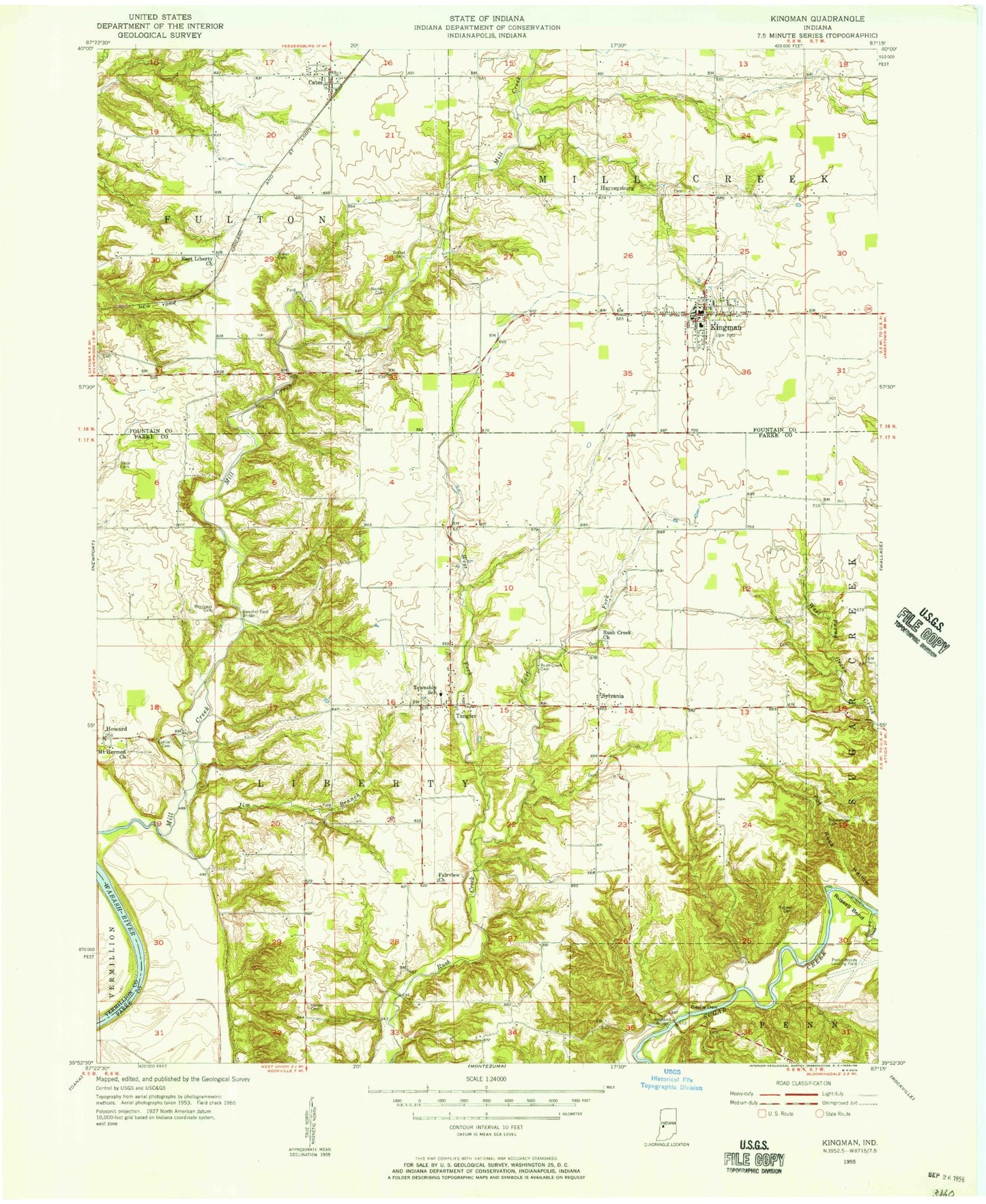 Classic USGS Kingman Indiana 7.5'x7.5' Topo Map Image