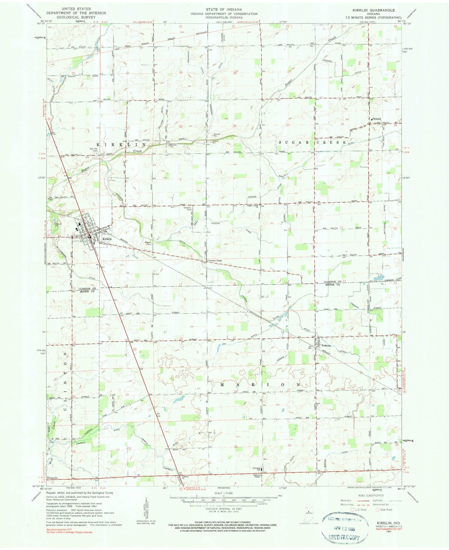 Classic USGS Kirklin Indiana 7.5'x7.5' Topo Map Image