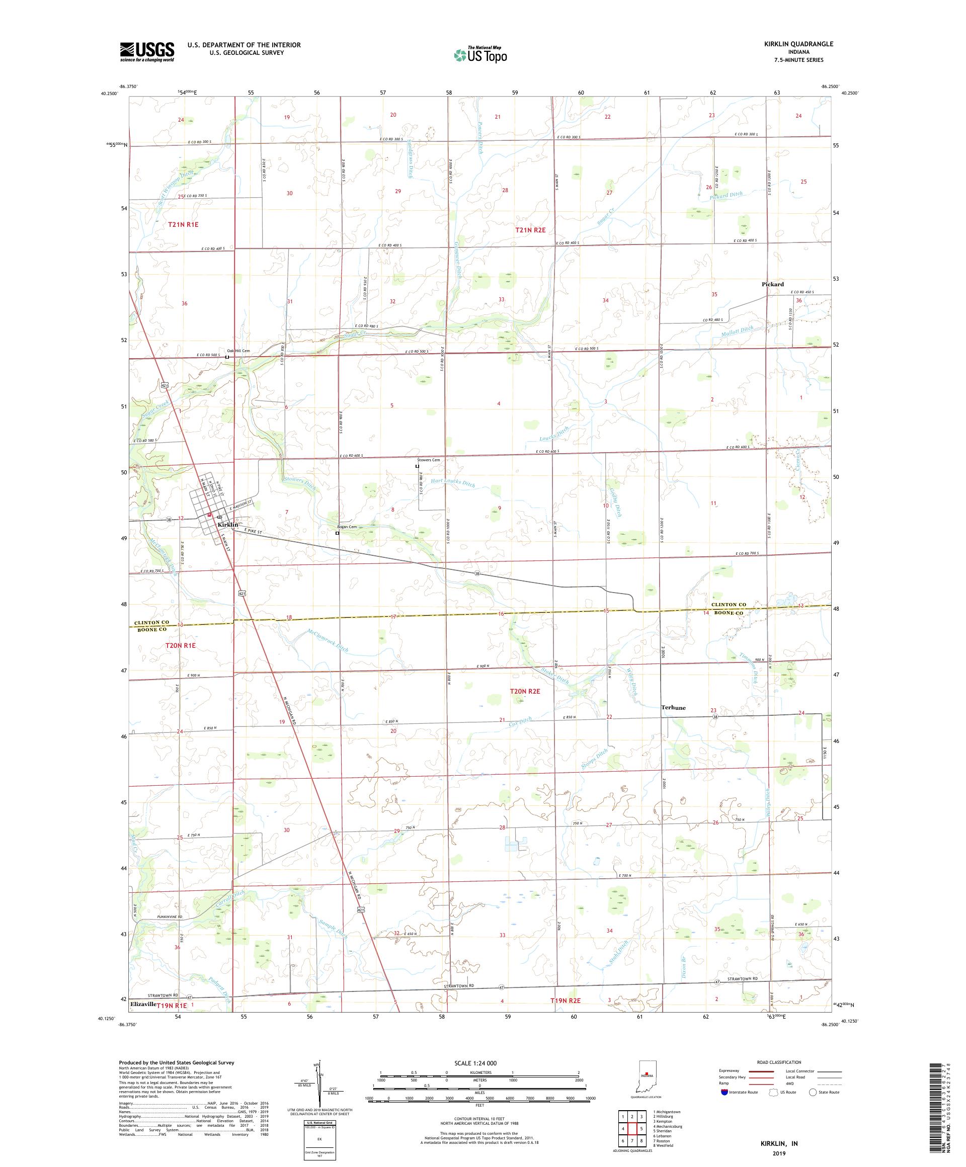 Kirklin Indiana US Topo Map – MyTopo Map Store