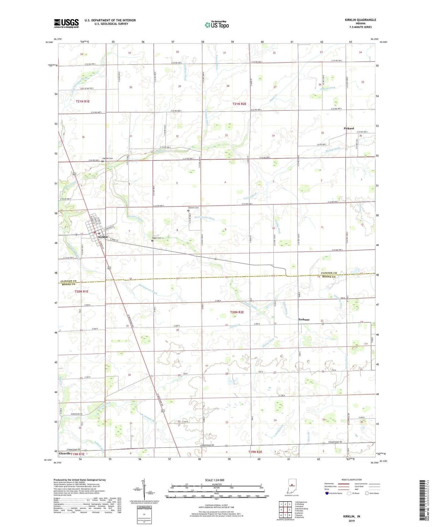 Kirklin Indiana US Topo Map Image