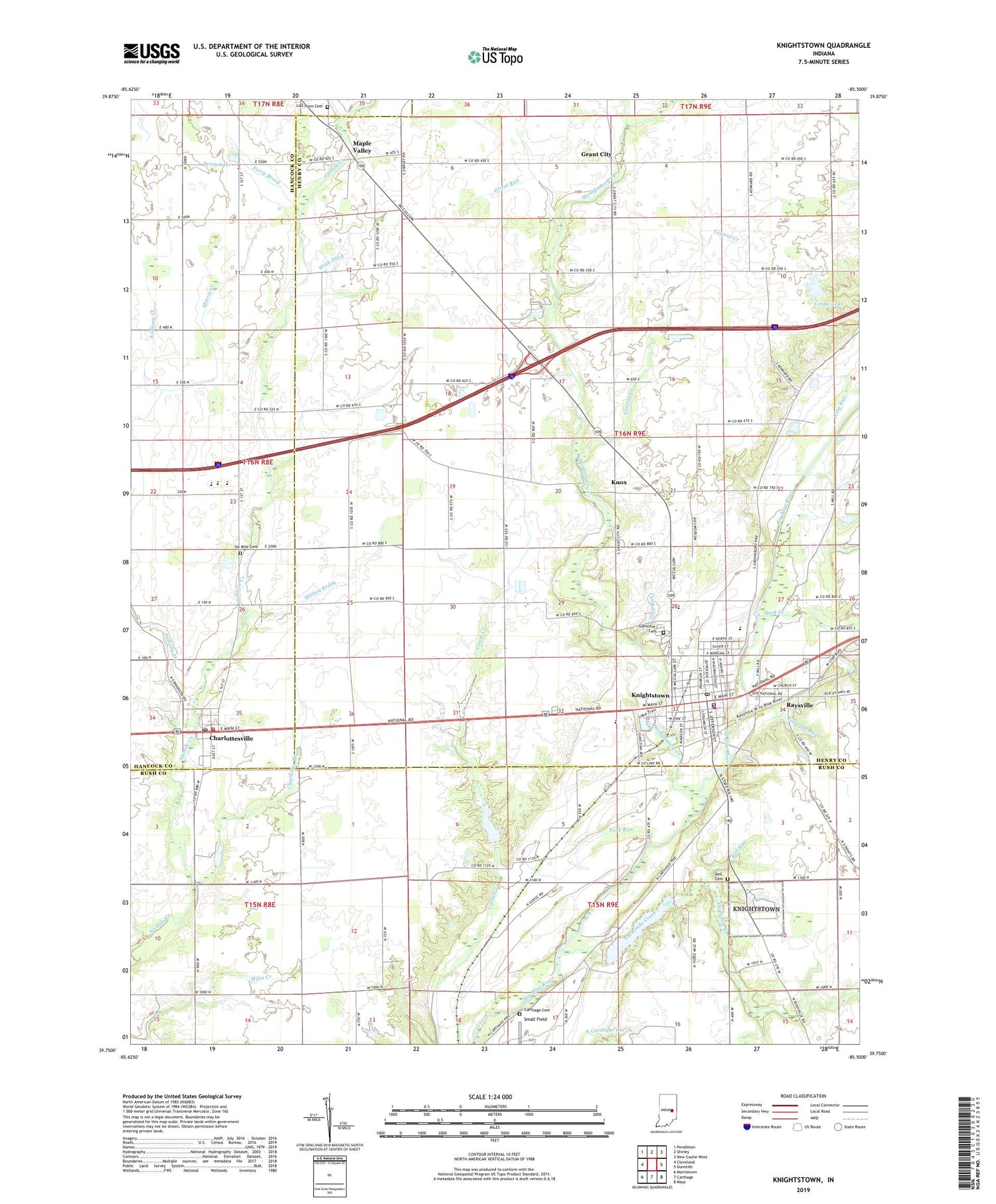 Knightstown Indiana US Topo Map Image