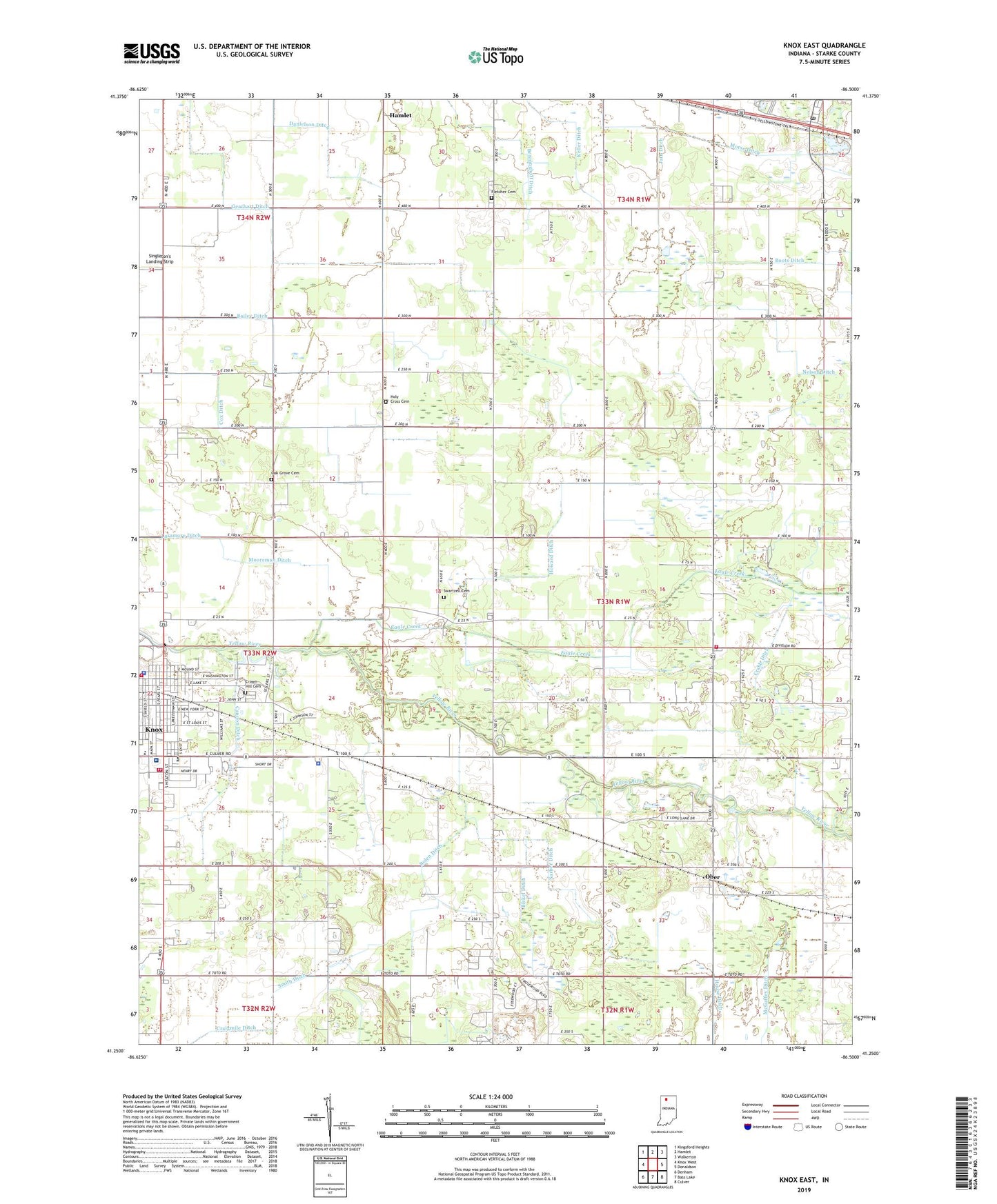 Knox East Indiana US Topo Map Image