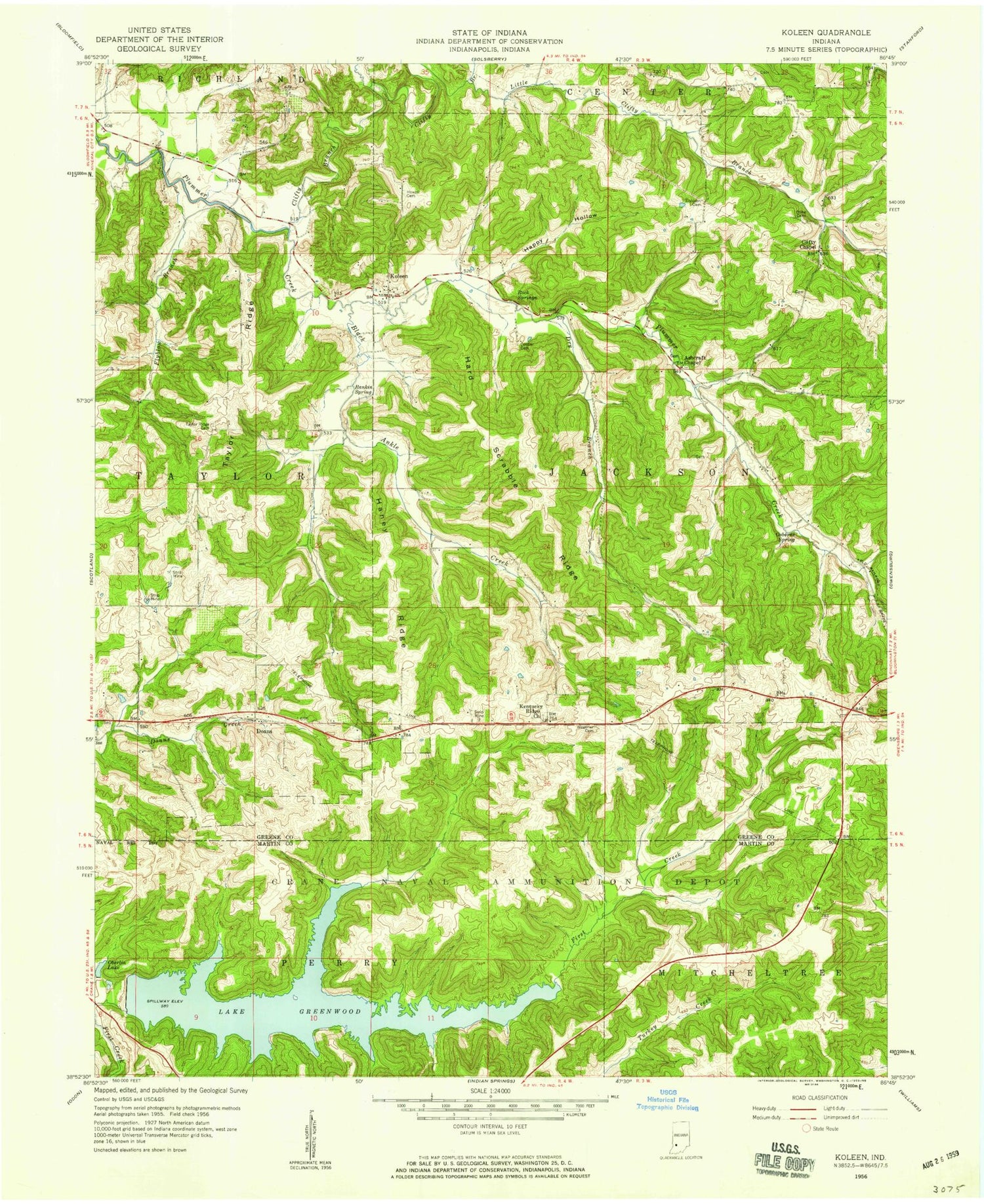 Classic USGS Koleen Indiana 7.5'x7.5' Topo Map Image