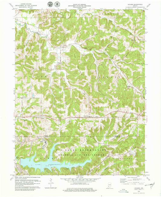 Classic USGS Koleen Indiana 7.5'x7.5' Topo Map Image