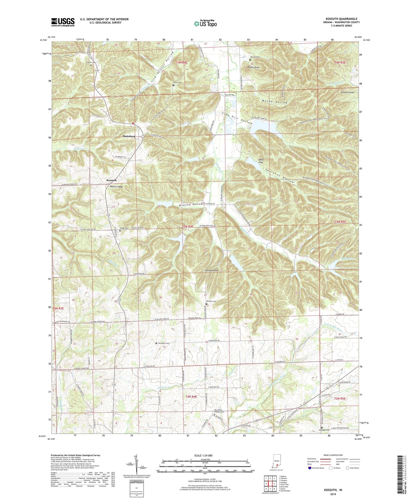 Kossuth Indiana US Topo Map Image