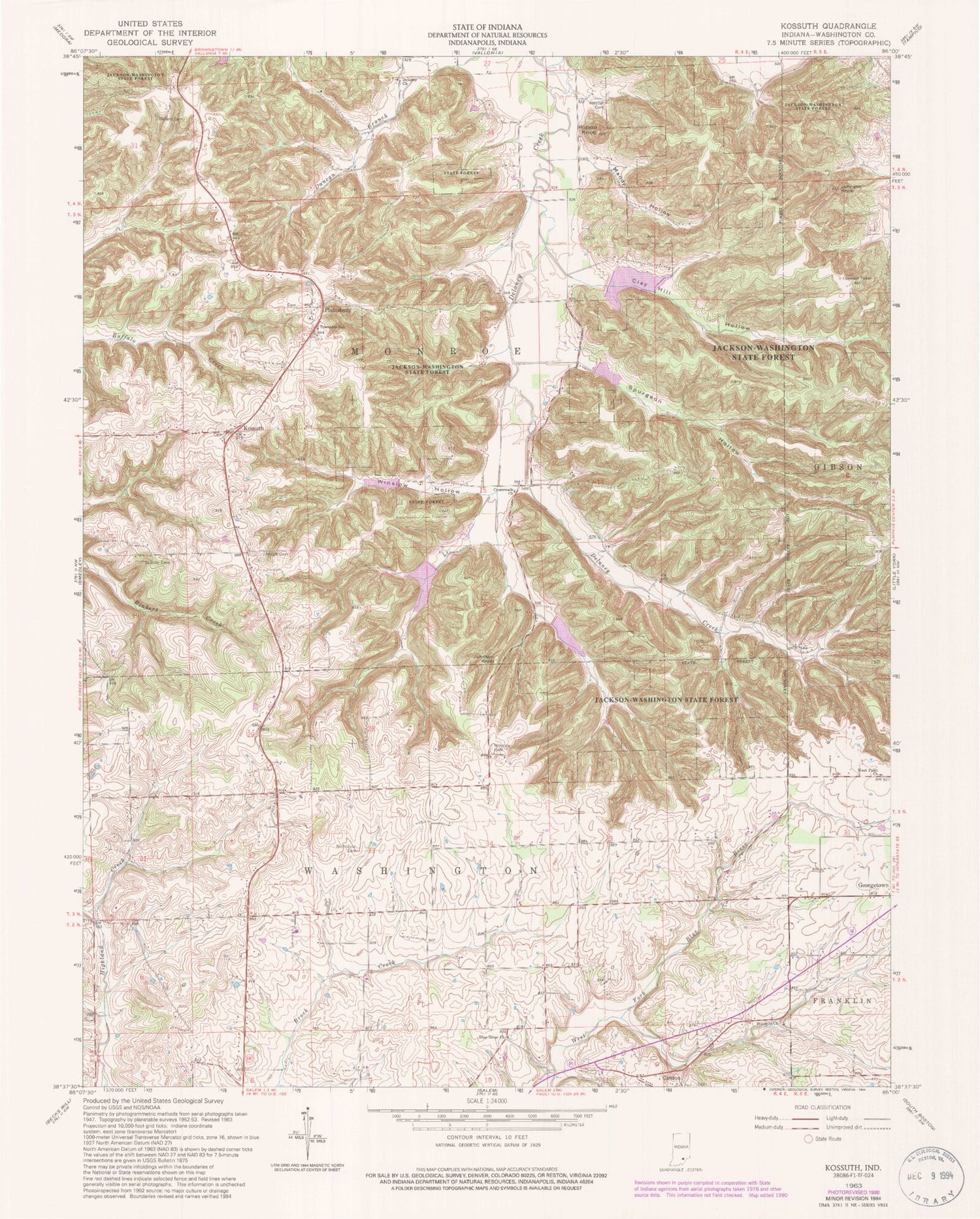 Classic USGS Kossuth Indiana 7.5'x7.5' Topo Map Image