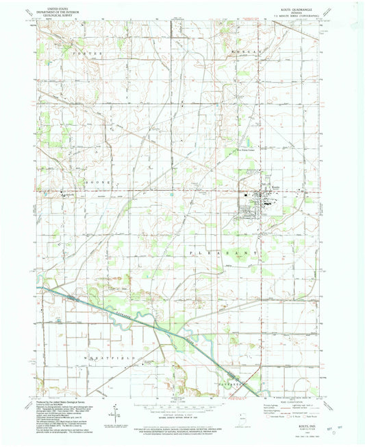 Classic USGS Kouts Indiana 7.5'x7.5' Topo Map Image