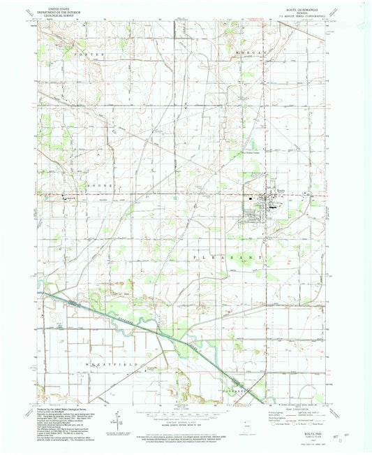 Classic USGS Kouts Indiana 7.5'x7.5' Topo Map Image