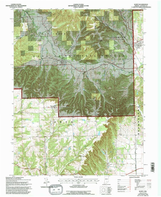 Classic USGS Kurtz Indiana 7.5'x7.5' Topo Map Image