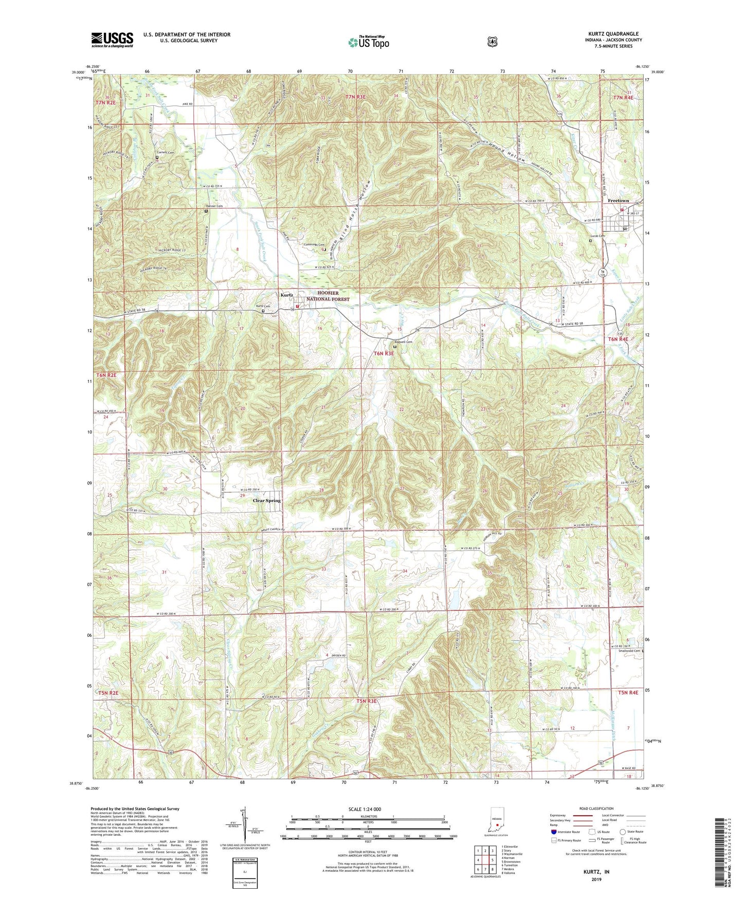Kurtz Indiana US Topo Map Image