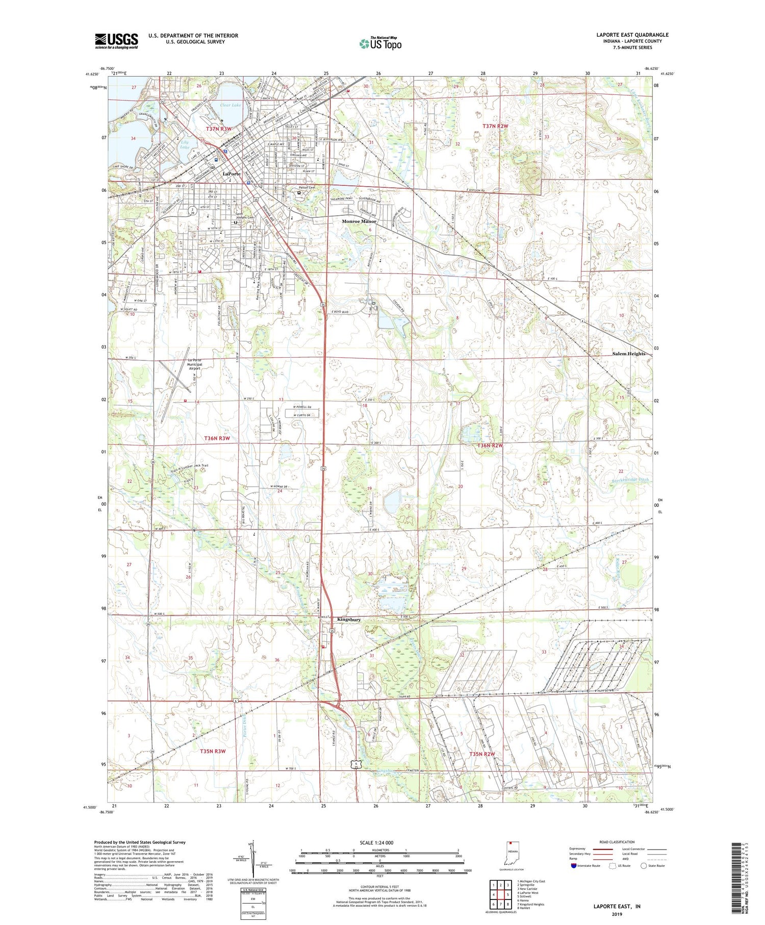 LaPorte East Indiana US Topo Map Image