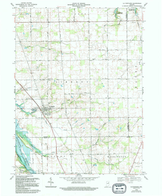 Classic USGS La Fontaine Indiana 7.5'x7.5' Topo Map Image
