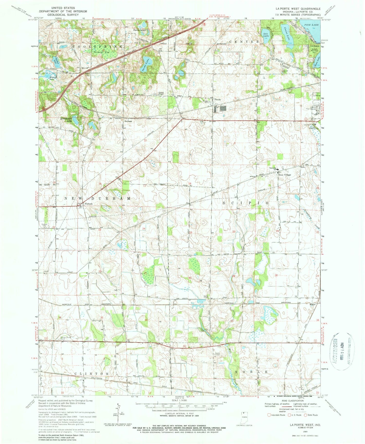 Classic USGS LaPorte West Indiana 7.5'x7.5' Topo Map Image