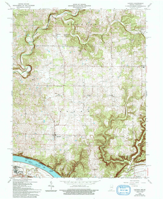 Classic USGS Laconia Indiana 7.5'x7.5' Topo Map Image