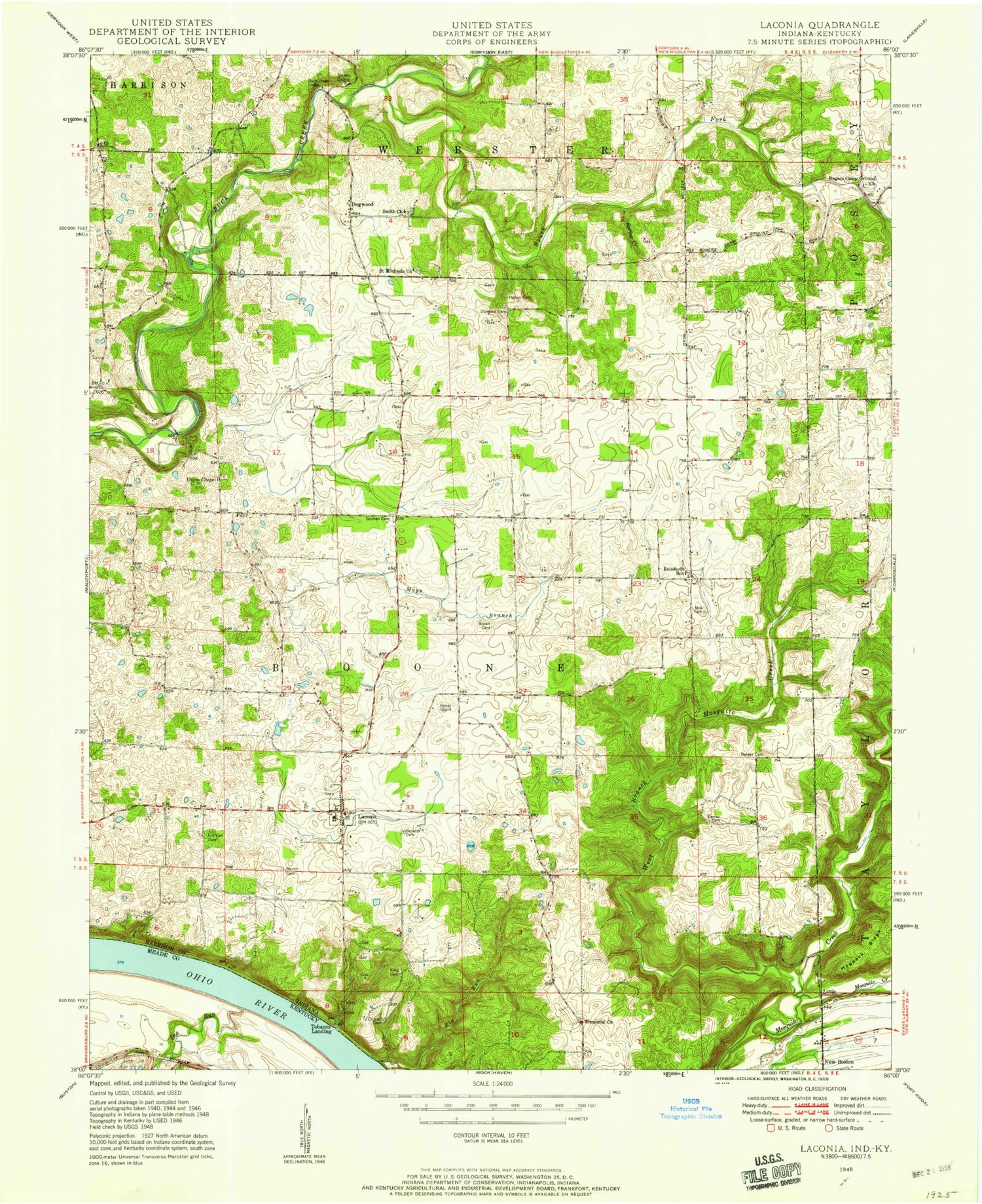 Classic USGS Laconia Indiana 7.5'x7.5' Topo Map Image