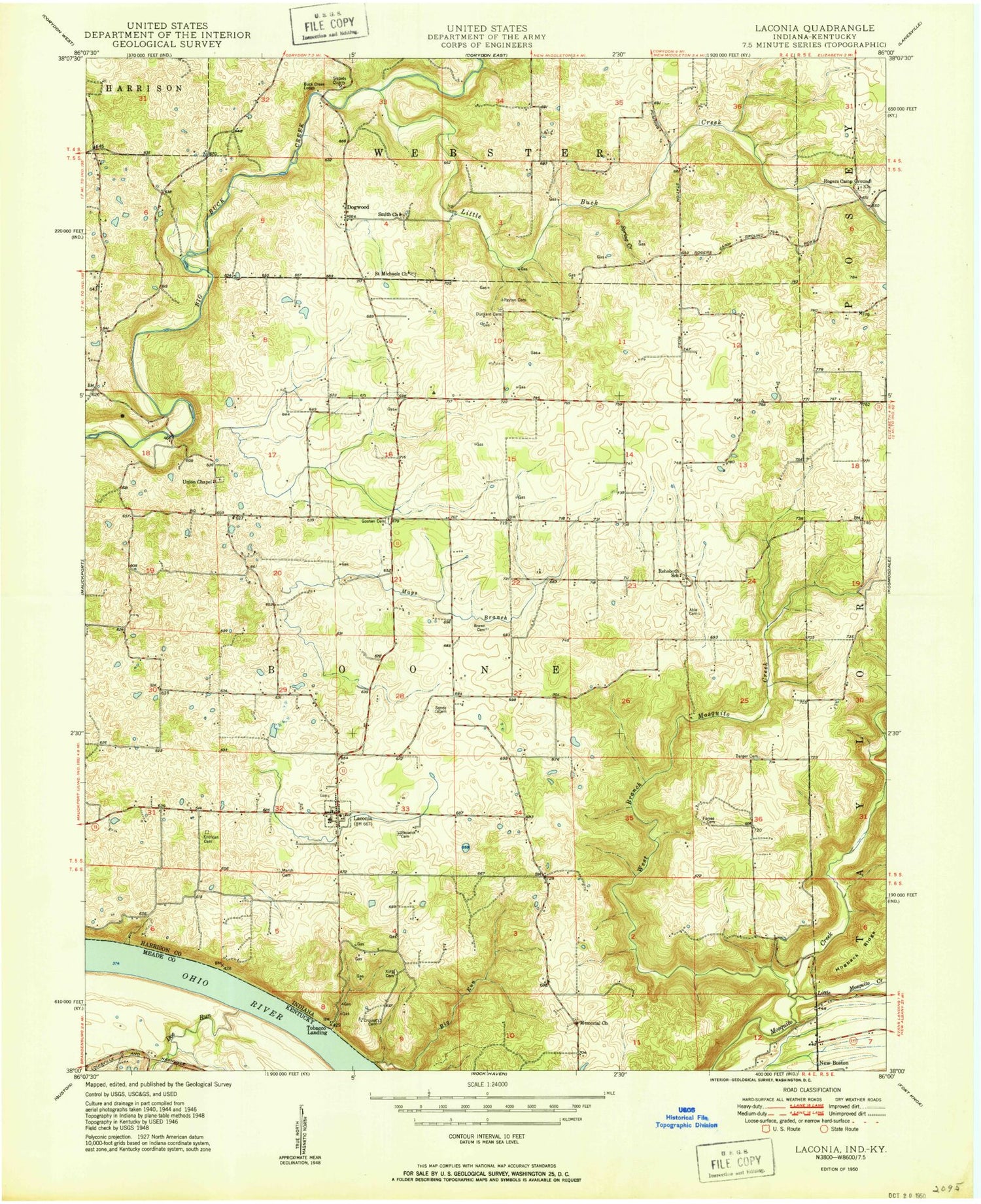Classic USGS Laconia Indiana 7.5'x7.5' Topo Map Image