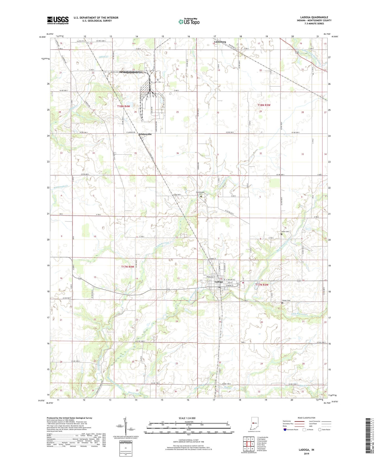 Ladoga Indiana US Topo Map Image