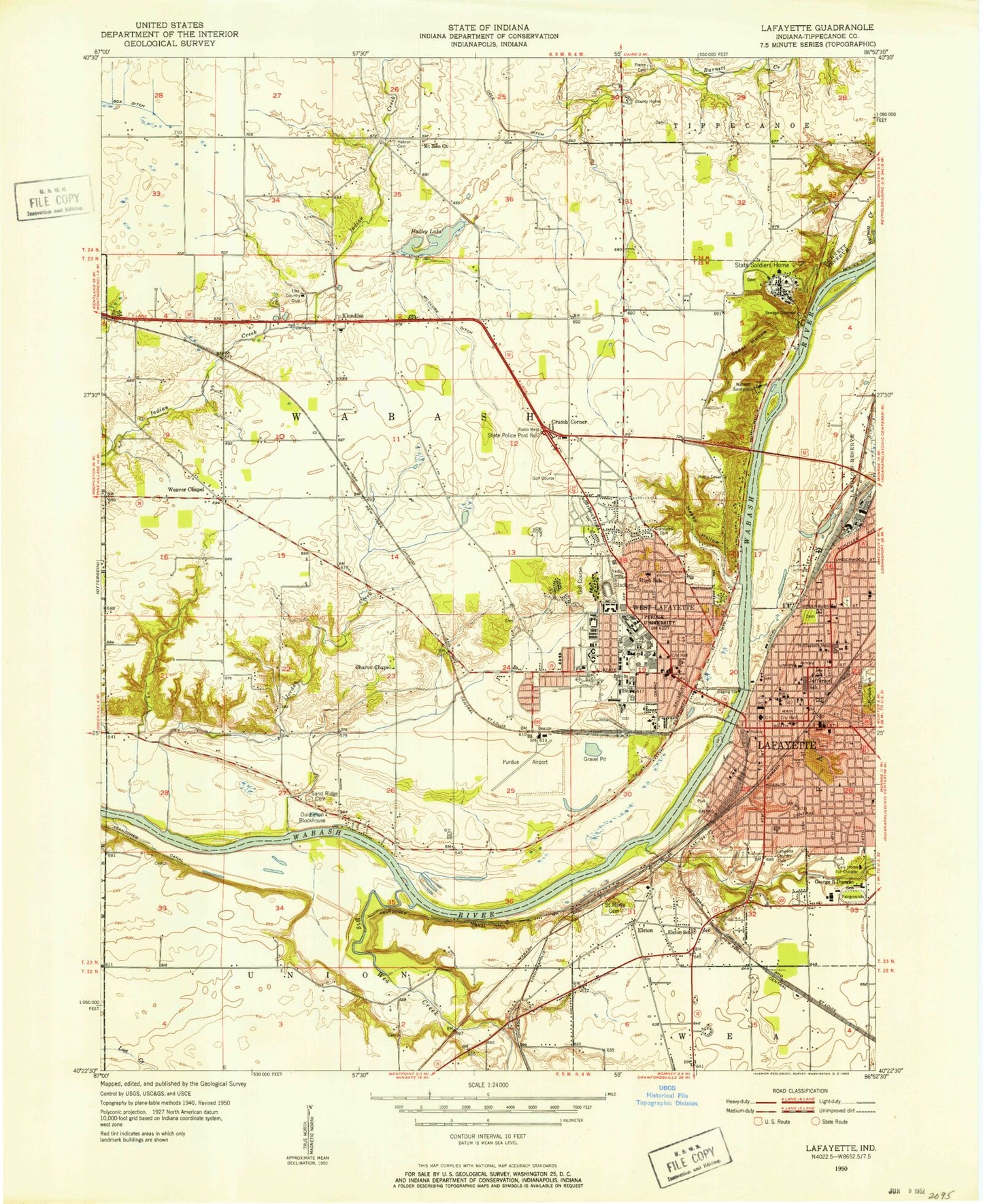 Classic USGS Lafayette West Indiana 7.5'x7.5' Topo Map Image