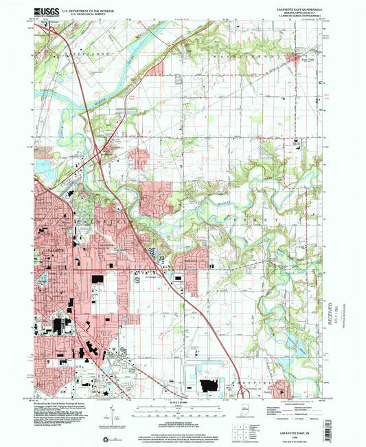Classic USGS Lafayette East Indiana 7.5'x7.5' Topo Map Image