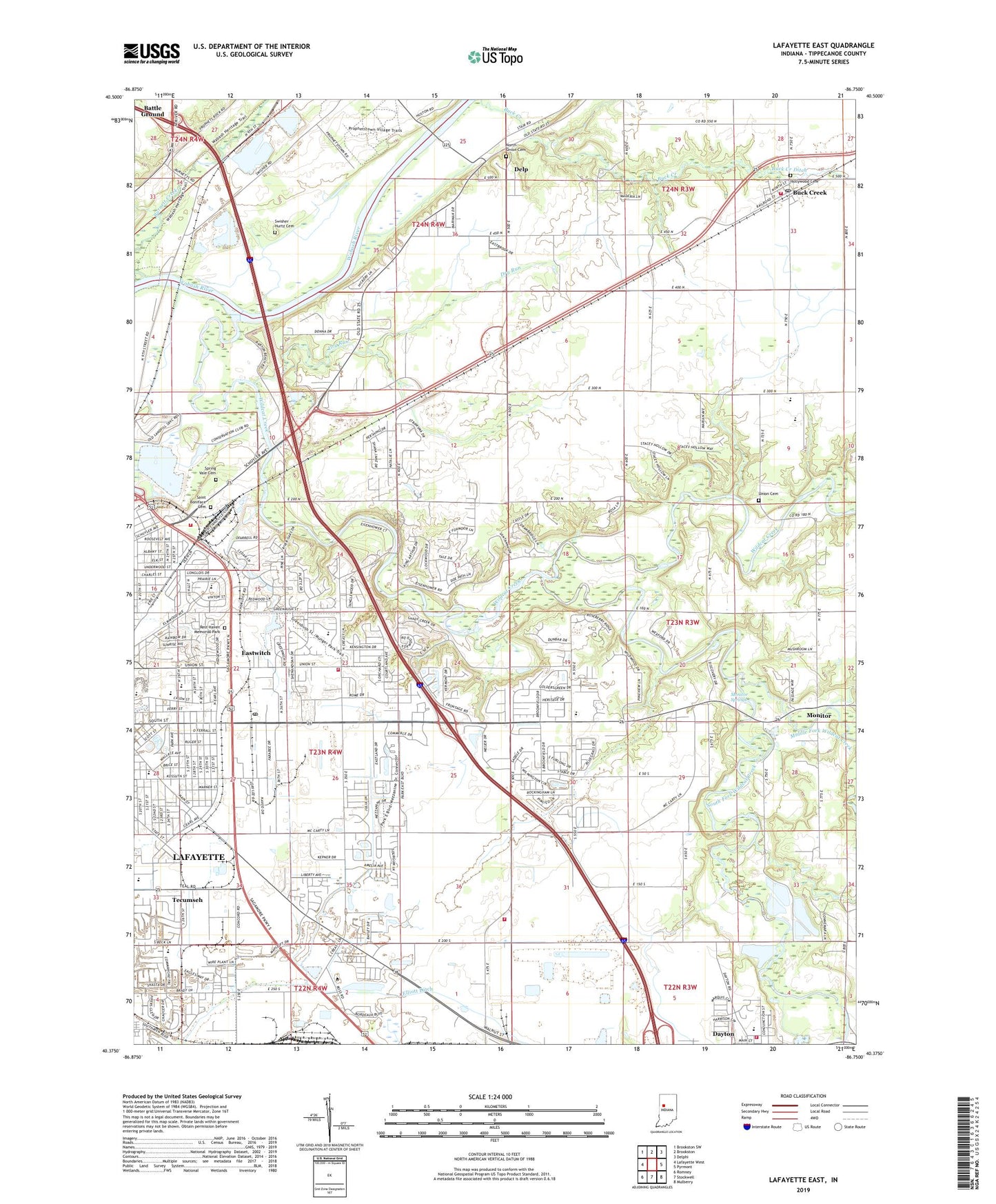 Lafayette East Indiana US Topo Map Image