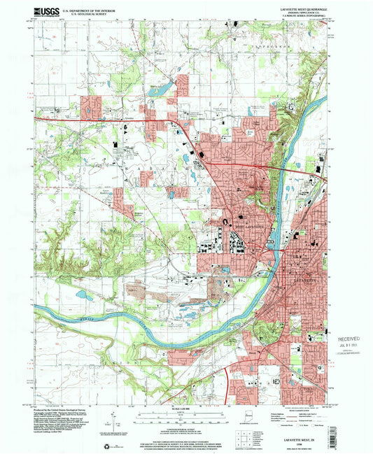 Classic USGS Lafayette West Indiana 7.5'x7.5' Topo Map Image