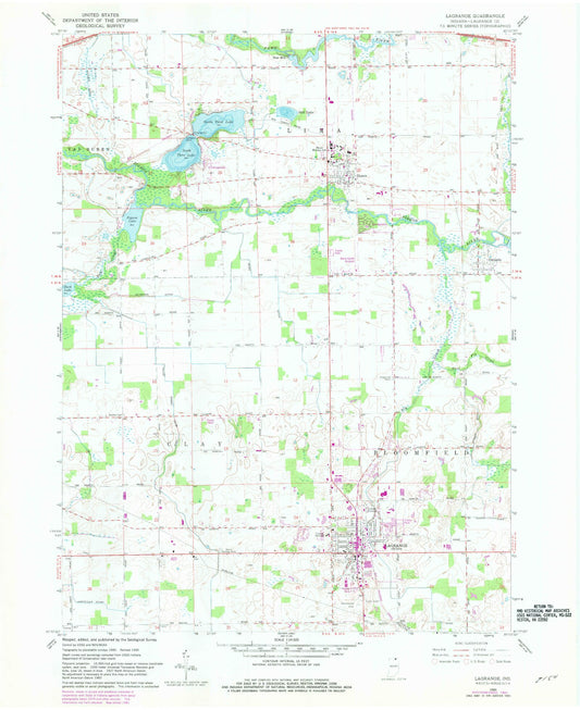 Classic USGS Lagrange Indiana 7.5'x7.5' Topo Map Image