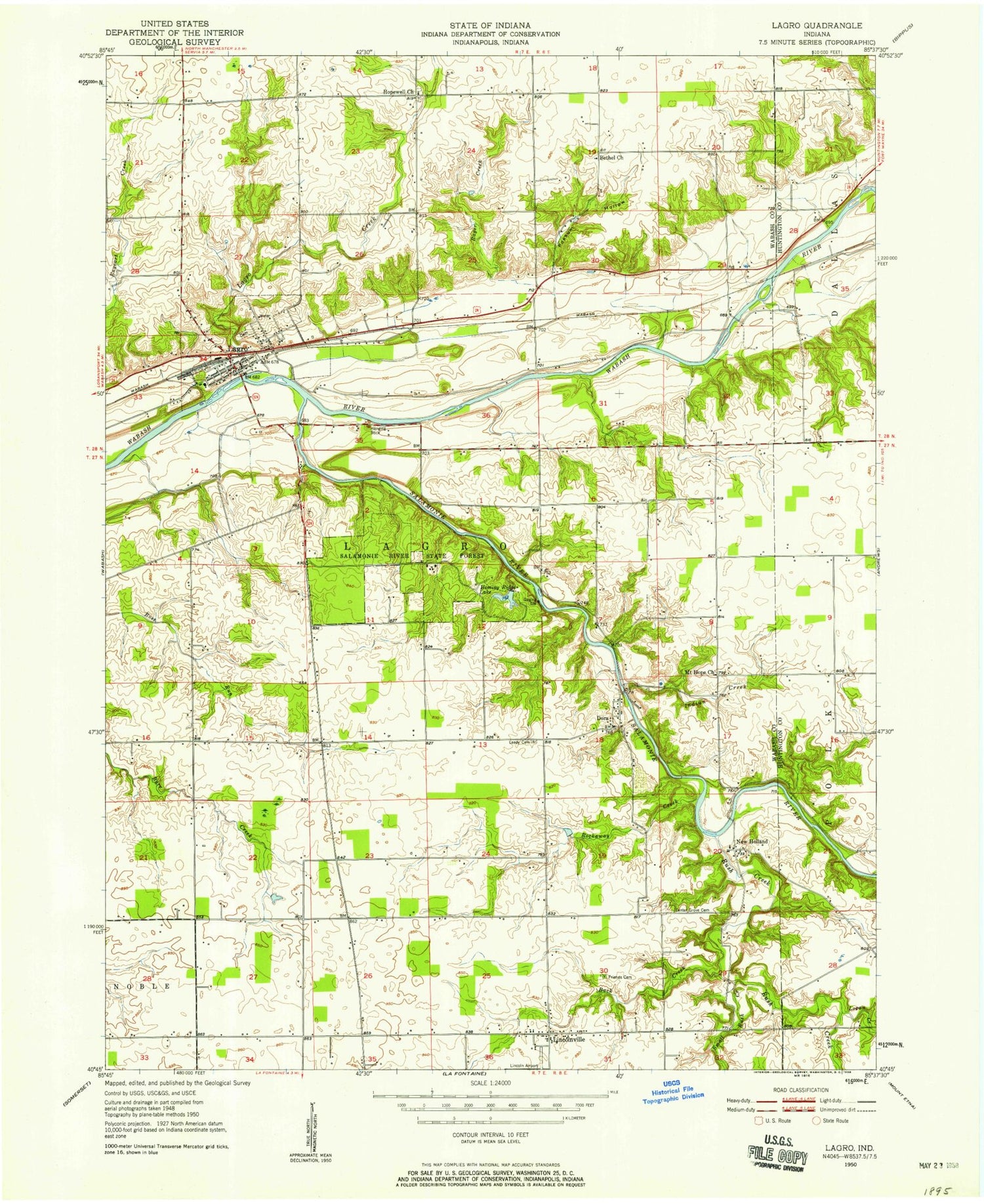 Classic USGS Lagro Indiana 7.5'x7.5' Topo Map Image