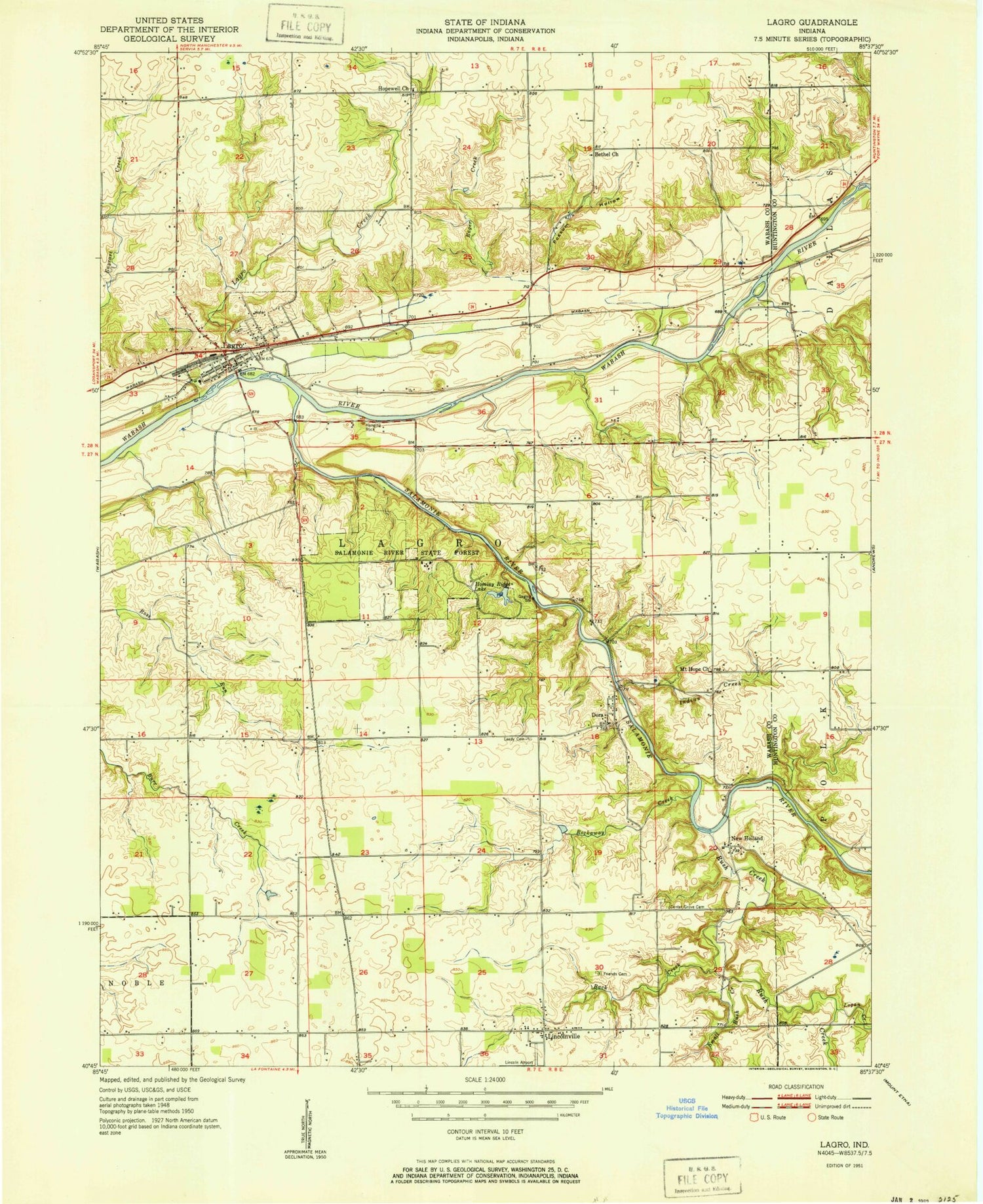 Classic USGS Lagro Indiana 7.5'x7.5' Topo Map Image