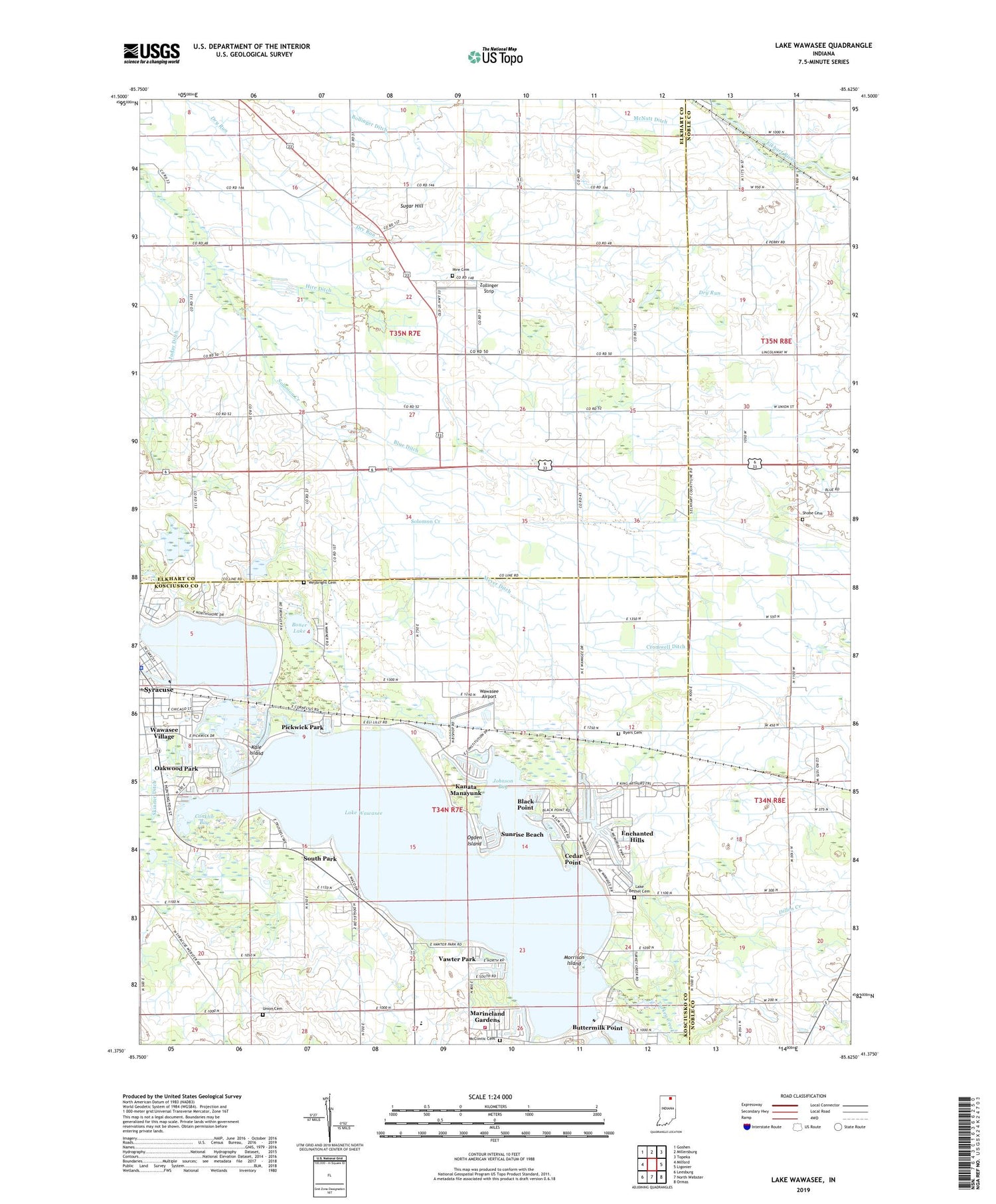 Lake Wawasee Indiana US Topo Map Image