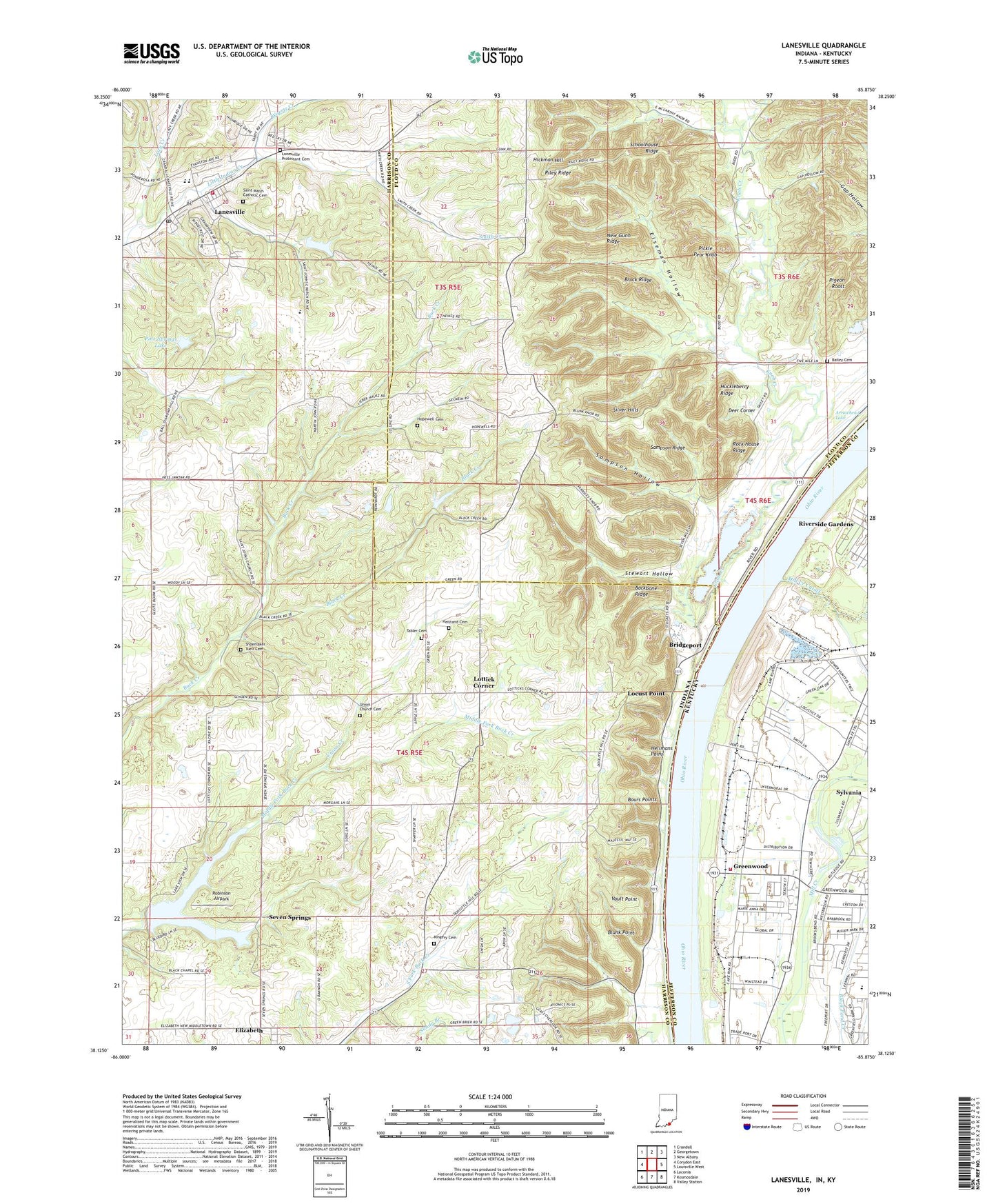 Lanesville Indiana US Topo Map Image