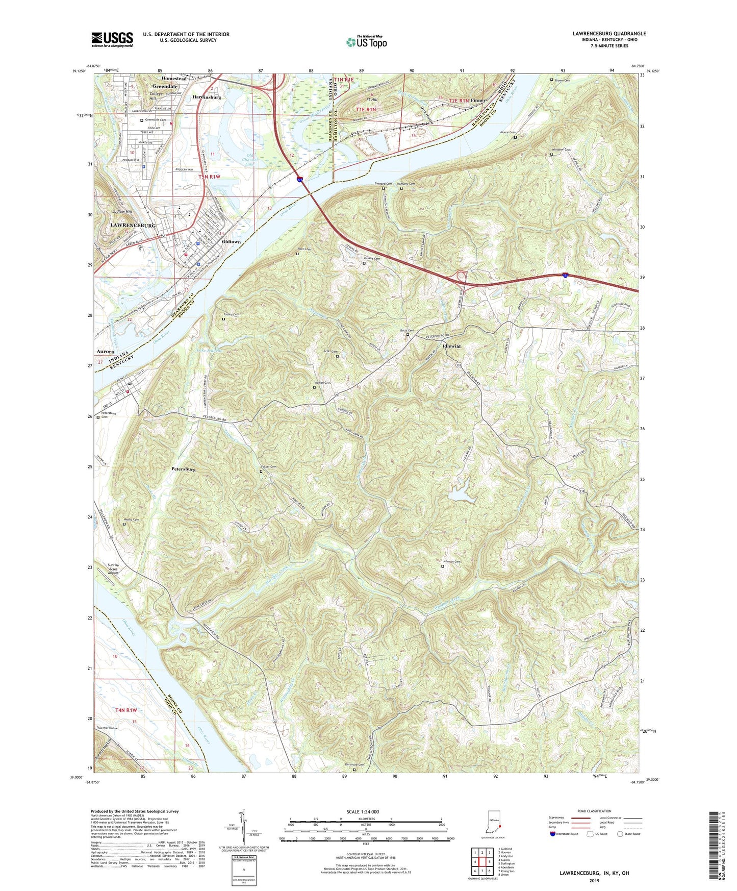 Lawrenceburg Indiana US Topo Map Image