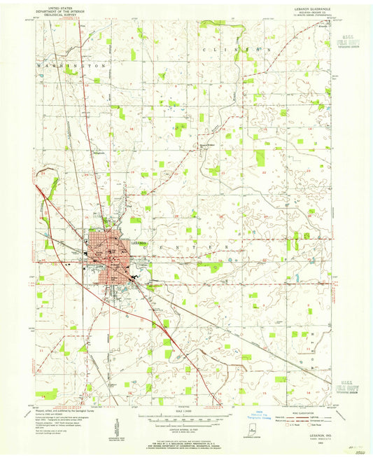 Classic USGS Lebanon Indiana 7.5'x7.5' Topo Map Image