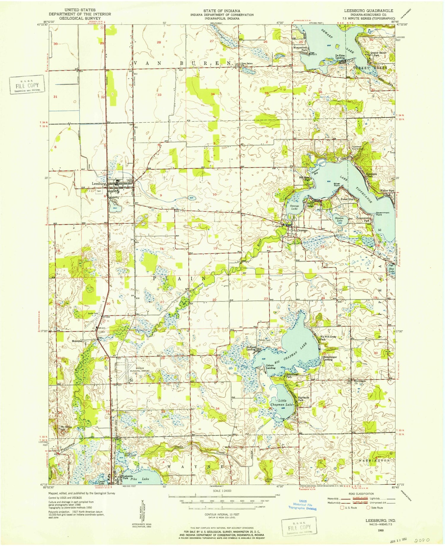 Classic USGS Leesburg Indiana 7.5'x7.5' Topo Map Image