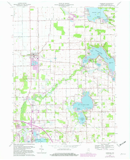 Classic USGS Leesburg Indiana 7.5'x7.5' Topo Map Image