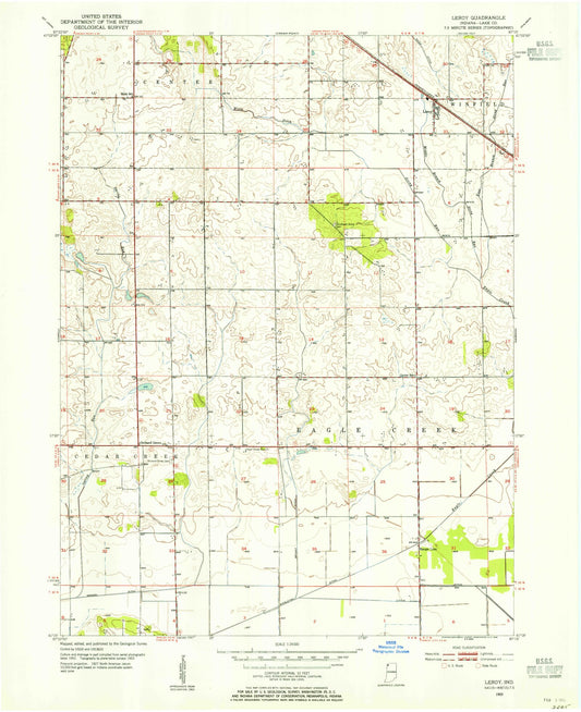 Classic USGS Leroy Indiana 7.5'x7.5' Topo Map Image