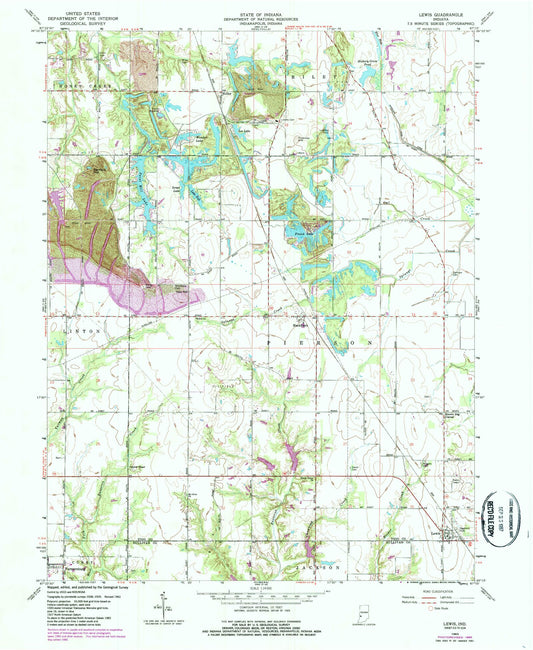 Classic USGS Lewis Indiana 7.5'x7.5' Topo Map Image