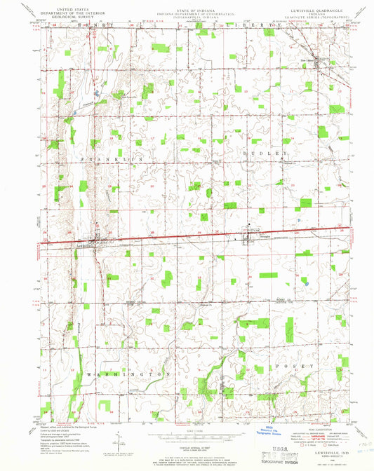 Classic USGS Lewisville Indiana 7.5'x7.5' Topo Map Image