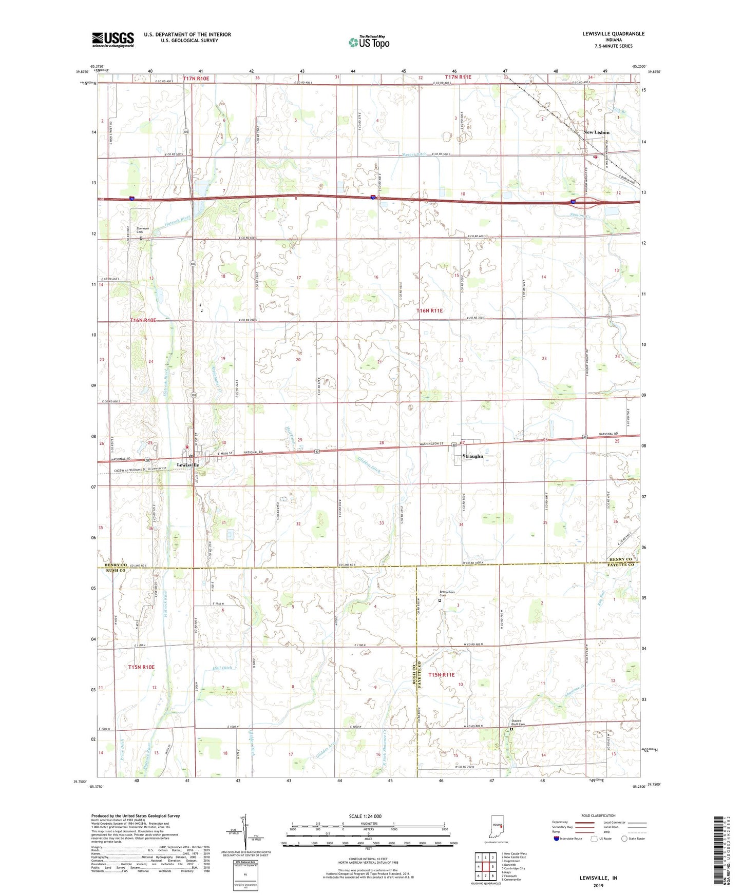 Lewisville Indiana US Topo Map Image
