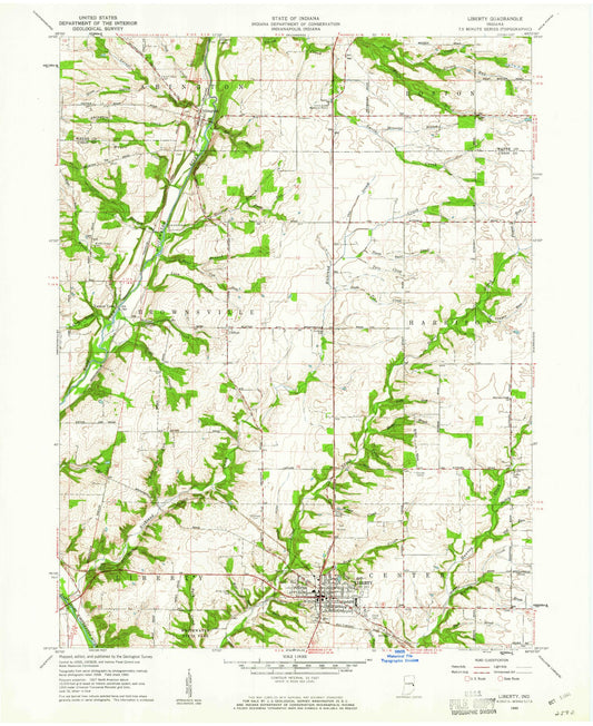 Classic USGS Liberty Indiana 7.5'x7.5' Topo Map Image