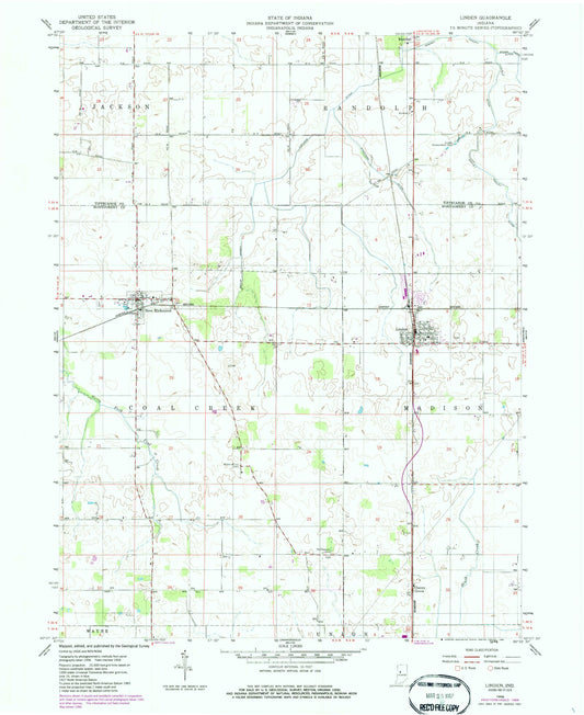 Classic USGS Linden Indiana 7.5'x7.5' Topo Map Image